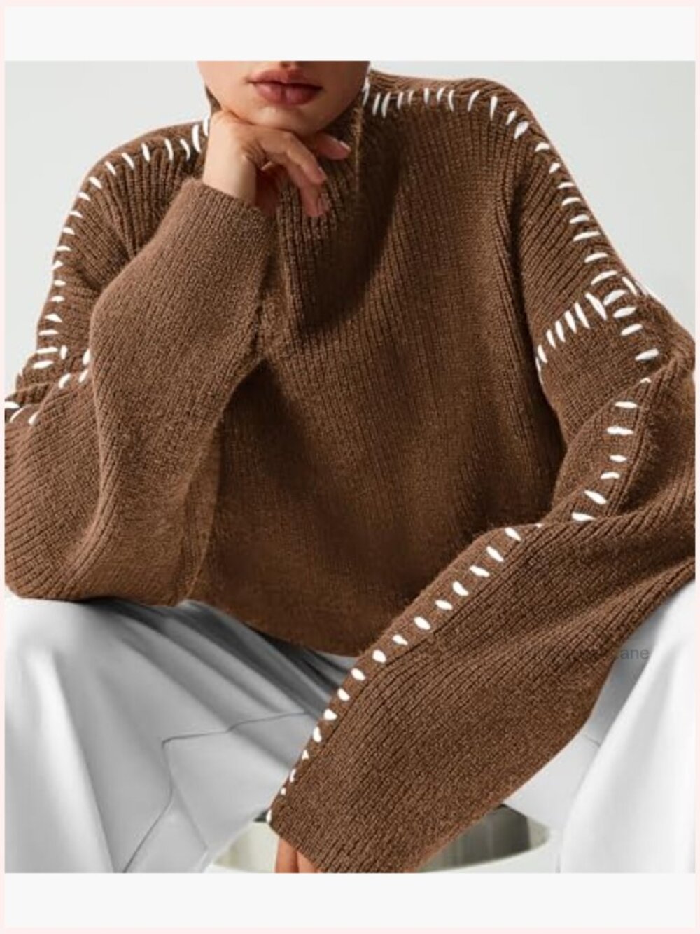 Chunky Knit Mock Neck Oversized Pullover Sweater - Relaxed Fit - Picture 6 of 7